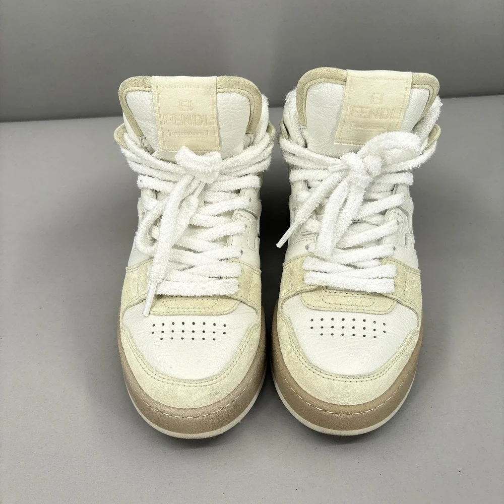 Fendi Shoes Sneakers Womens Size 6 Beige Cream Match High Top Made Italy 8E8358 - Picture 6 of 16